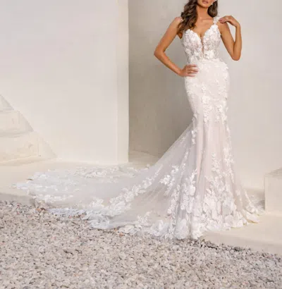 Kitty Chen Couture Generosa Sheer Mesh Dress In Ivory/tan In White