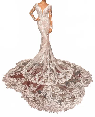 Kitty Chen Couture Julianna Sheer Mesh Dress In Ivory/tan In Gold