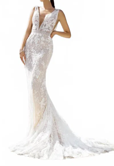 Kitty Chen Couture Kylie Lace Wedding Dress In Ivory/champagne/tan In Multi