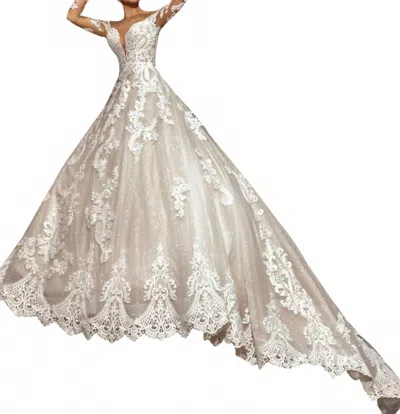 Kitty Chen Couture Patty Tulle Ball Gown In Ivory/tan In Multi