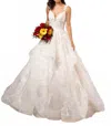 Kitty Chen Couture Tara V-neck Ball Gown In Ivory/toffee In Multi