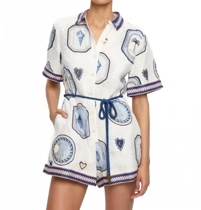 Kivari Alessia Collar Neck Playsuit In Cream Navy In Multi