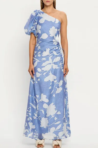 Kivari Amelie One Shoulder Maxi Dress In Cornflower Blue Base In Multi