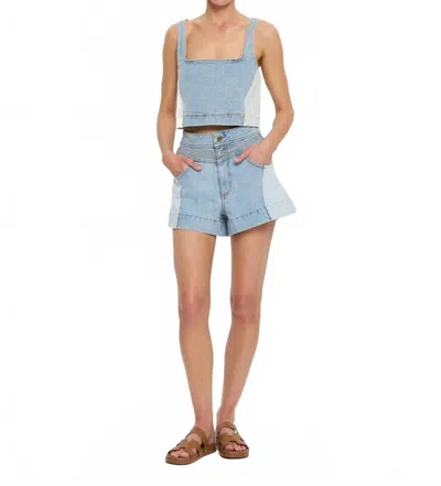 Kivari Carla Cropped Top In Two Tone Denim In Blue