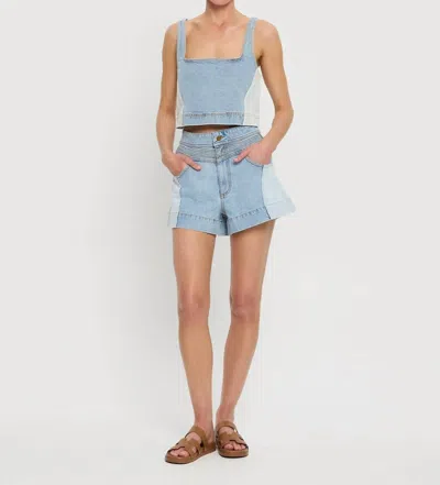 Kivari Carla Denim Top In Two Tone Wash In Blue