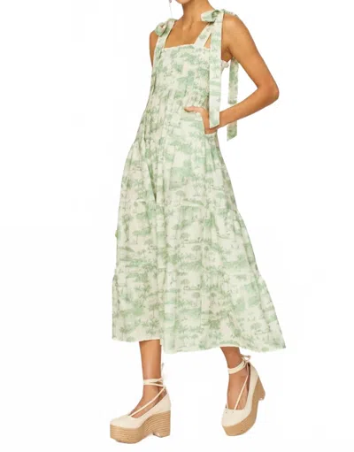 Kivari Chloe Strappy Shirred Tiered Midi Dress In Green In Multi