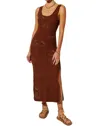 Kivari Clementine Knit Midi Tank Dress With Side Slit In Brown In Brown