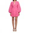 Kivari Corfu Long Sleeve Mini Eyelet Dress In Pink In Pink