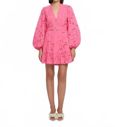 Kivari Corfu Long Sleeve Mini Eyelet Dress In Pink