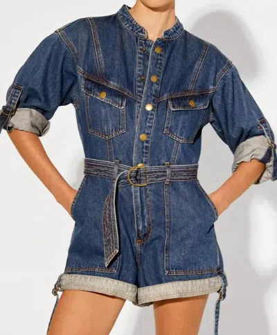 Kivari Elena Denim Playsuit In Indigo In Blue