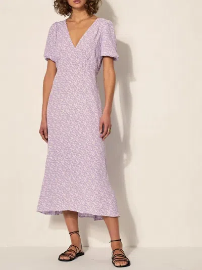 Kivari Elise Tie Back Midi Dress In Lilac Ditsy Floral In Purple