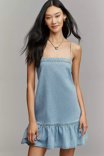 Kivari Emilie Drop-waist Denim Mini Dress In Blue