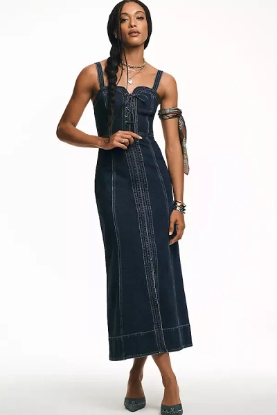 Kivari Joelle Sweetheart Denim Midi Dress In Blue