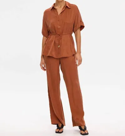 Kivari Juna Short Sleee Burron Down Shirt In Burnt Orange