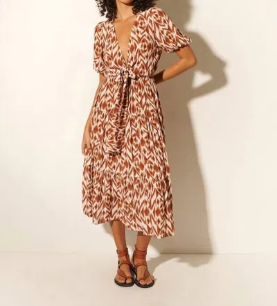 Kivari Marisa Tie Front Midi Dress In Chocolate Aztec In Multi