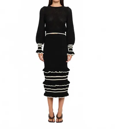 Kivari Rafaela Knit Midi Skirt In Black/cream