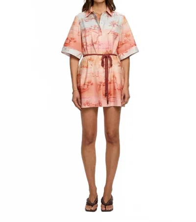 Kivari Sunset Shirt Mini Dress In Blue Orange In Multi
