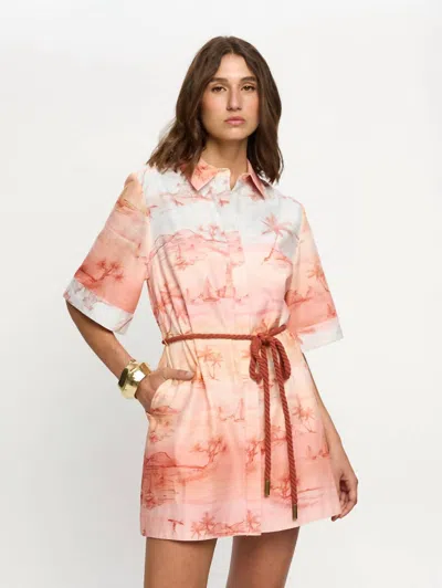 Kivari Sunset Shirt Mini Dress In Blue Orange In Multi