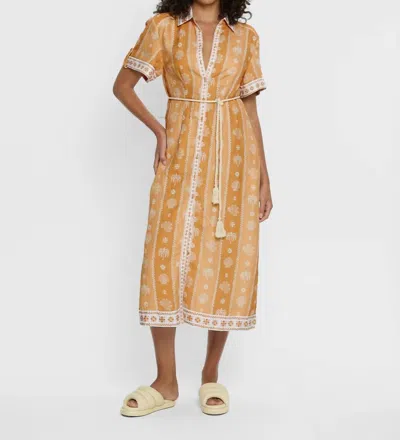Kivari Tassel Tie Shirt Midi Dress In Sienna In Brown