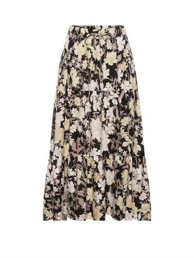 Kivari Women's Delilah Tiered Midi Skirt In Black Floral In Multi