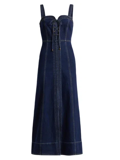 Kivari Women's Joelle Denim Sweetheart Midi-dress In Blue