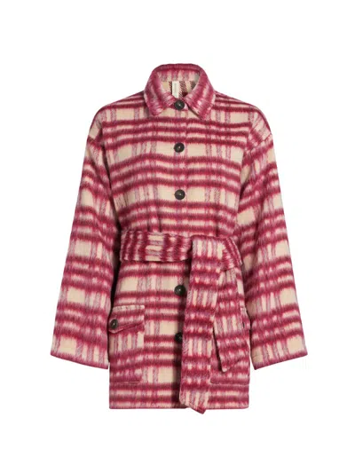 Kivari Women's Kinley Belted Glen Plaid Coat In Pink