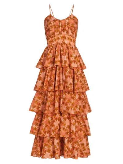 Kivari Women's Leilani Palm Tree Cotton Tiered Dress
