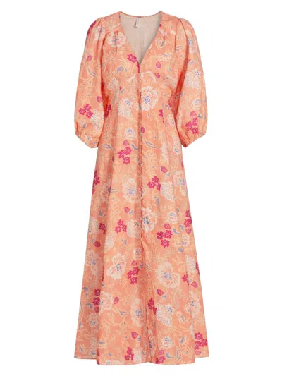 Kivari Women's Rosa Floral Linen Maxi Dress In Pink