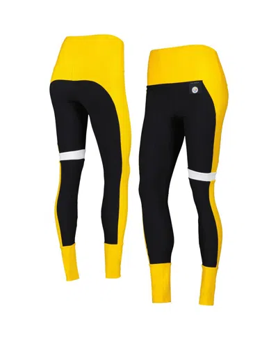 KIYA TOMLIN WOMEN'S KIYA TOMLIN BLACK, GOLD PITTSBURGH STEELERS COLORBLOCK TRI-BLEND LEGGINGS