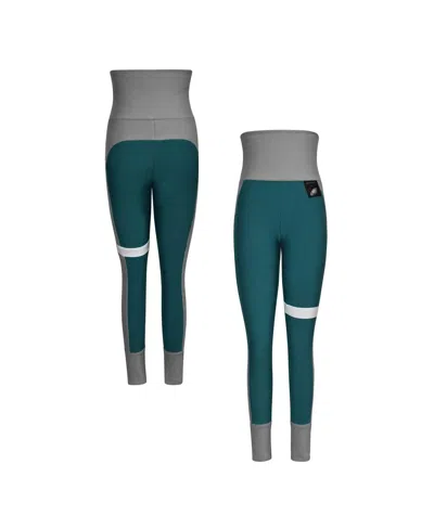 KIYA TOMLIN WOMEN'S KIYA TOMLIN MIDNIGHT GREEN, GRAY PHILADELPHIA EAGLES COLORBLOCK TRI-BLEND LEGGINGS