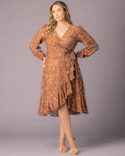 Kiyonna 11242903 Ruffle Short Cocktail Plus Size Dress In Brown