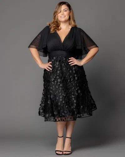 Kiyonna 11243602 Short Plus Size 3d Floral Cocktail Dress In Black