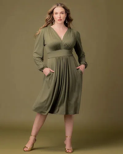 Kiyonna 11250708 Long Sleeve A Line Short Cocktail Plus Size Dress In Green