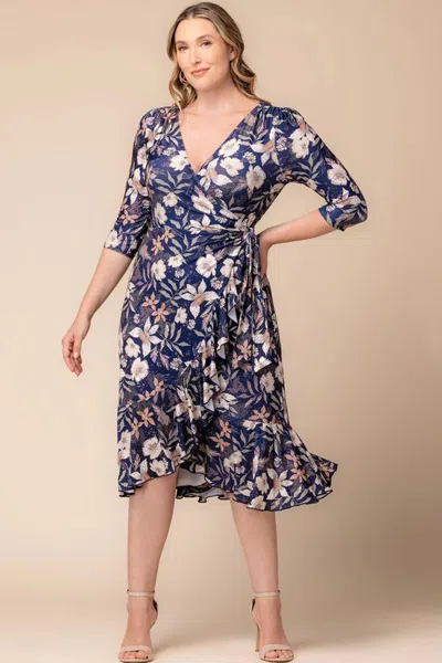Kiyonna 12132207 Plus Size A Line Print Short Cocktail Dress In Blue