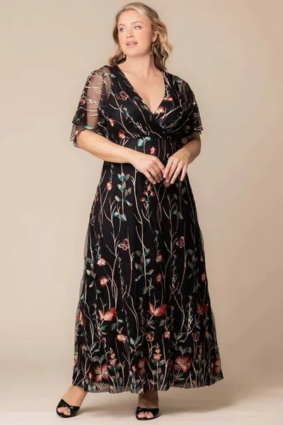 Kiyonna 12192101 Long Formal Printed Plus Size Dress In Black