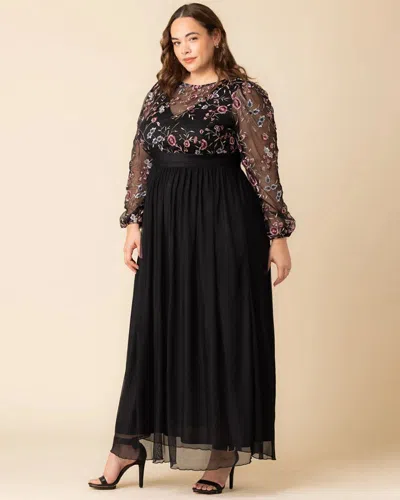 Kiyonna 12252106 Long Formal Floral Mother Of The Bride Plus Size Dress In Black