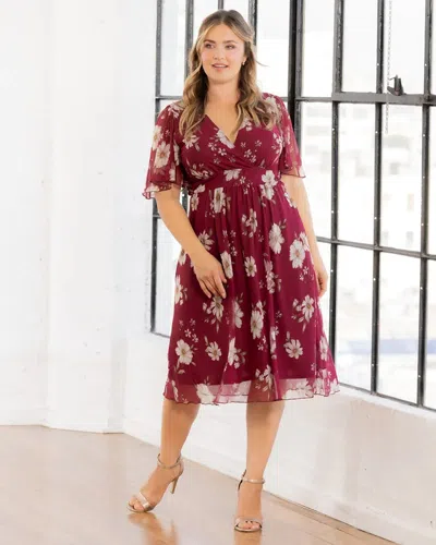 Kiyonna 12253601 Plus Size A Line Midi Cocktail Dress In Burgundy