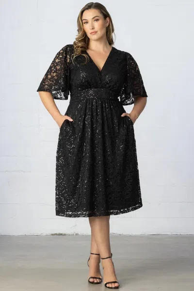 Kiyonna 13230905 A Line Plus Size Lace Short Cocktail Dress In Black