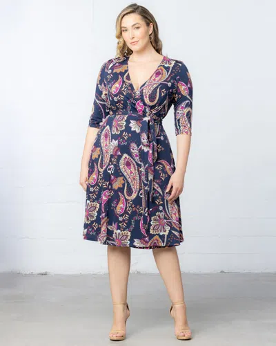 Kiyonna 13232213 Printed Plus Size Midi Cocktail Dress In Blue