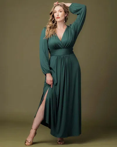 Kiyonna 13232708 Plus Size Long Sleeve Formal Maxi Dress In Green