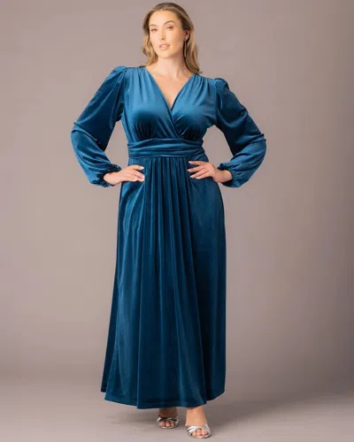Kiyonna 17253003 Long Formal Mother Of The Bride Plus Size Velvet Dress In Blue