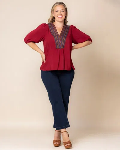 Kiyonna Tacoma Trimmed V-neck Top In Red