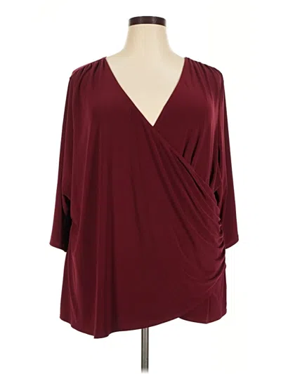 Pre-owned Kiyonna 3/4 Sleeve Blouse In Burgundy