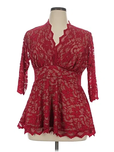 Pre-owned Kiyonna 3/4 Sleeve Blouse In Burgundy