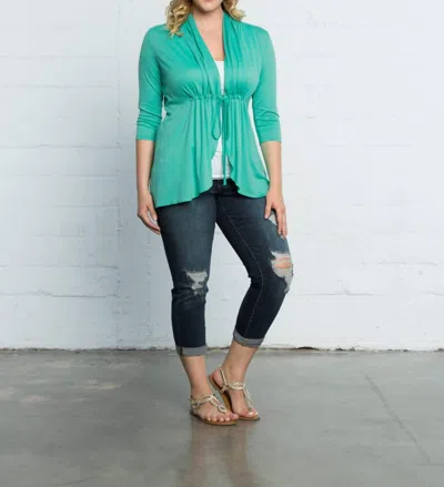 Kiyonna 3/4 Sleeve Sunset Stroll Bellini Top In Green