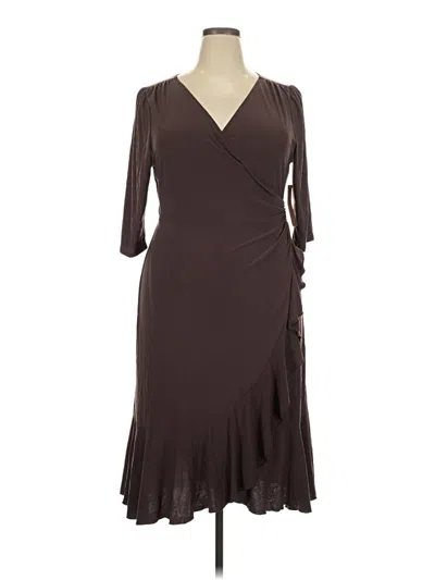 Pre-owned Kiyonna 3/4 Sleeve Top Brown One Shoulder Neckline Tops