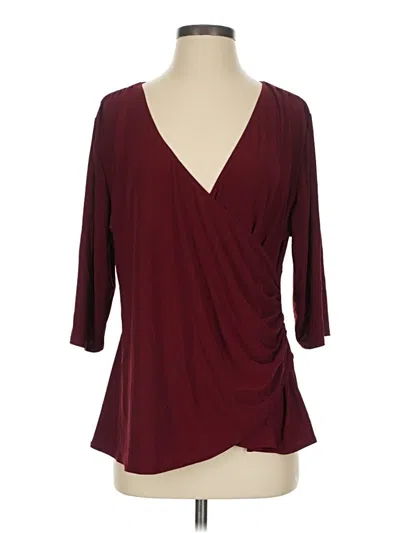 Pre-owned Kiyonna 3/4 Sleeve Top Burgundy Plunge Neckline Tops