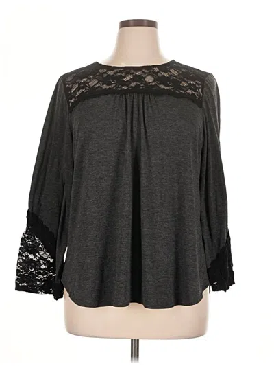 Pre-owned Kiyonna 3/4 Sleeve Top Gray Mock Neckline Tops