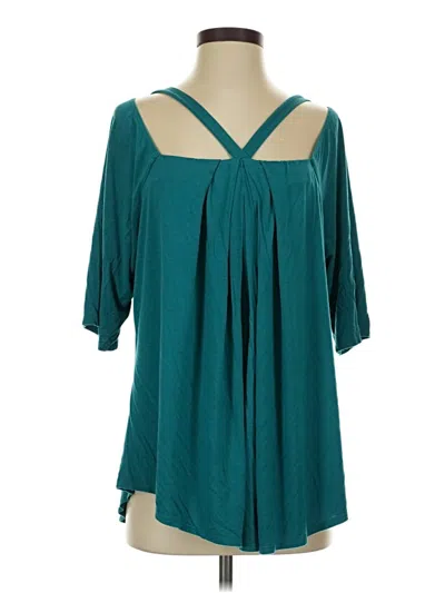 Pre-owned Kiyonna 3/4 Sleeve Top Teal Cold Shoulder Neckline Tops