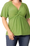 Kiyonna Abby Twist Front Top In Green
